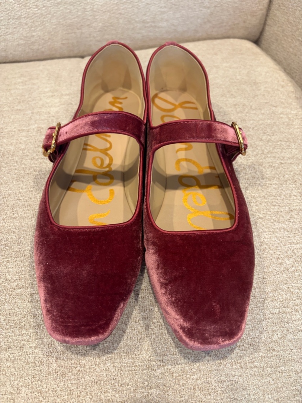 Sam Edelman Velvet Mary Jane Flats in Burgundy